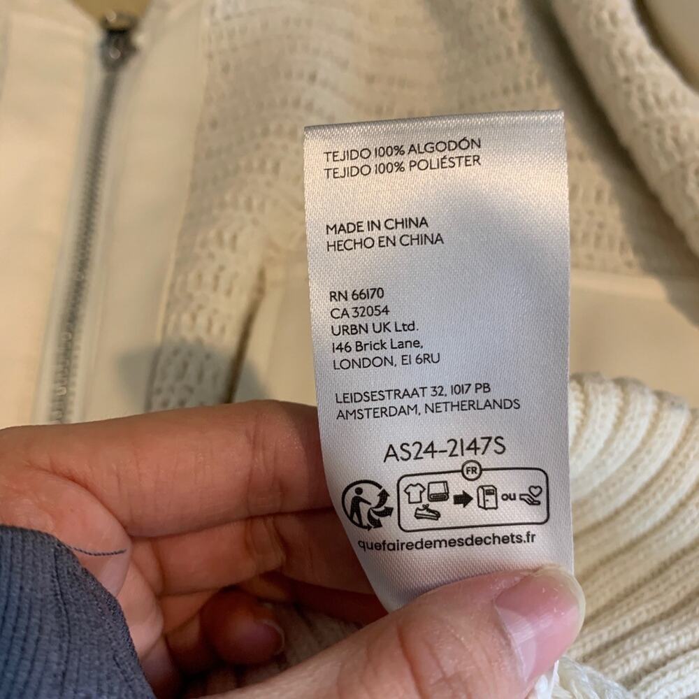 Anthropologie Cardigan Womens M Medium Cream Crochet Bomber Faux Leather Panels - Picture 11 of 14